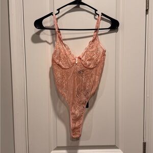 PrettyLittleThing Pink Lace Bodysuit